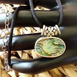 Necklace Sterling Silver Abalone Pendant & Black Rope Necklace Include